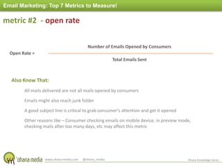Email Marketing: Top 7 Metrics to Measure!<br />metric #2  - open rate<br />Number of Emails Opened by Consumers<br />Open...