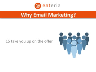 15 take you up on the offer
Why Email Marketing?
 