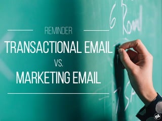 transactional Email
Vs.
Marketing Email
Reminder
 