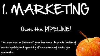 1.  MARKETING
                  Owns  the  PIPELINE!  

The  success  or  failure  of  your  business  depends  entirely  ...