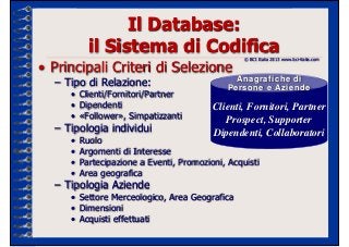 Il Database:
           il Sistema di Codifica                 © BCI Italia 2013 www.bci-italia.com

• Principali Criteri ...