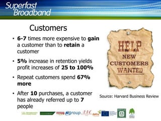 Customers
• 6-7 times more expensive to gain
a customer than to retain a
customer
• 5% increase in retention yields
profit increases of 25 to 100%
• Repeat customers spend 67%
more

• After 10 purchases, a customer
has already referred up to 7
people

Source: Harvard Business Review

 