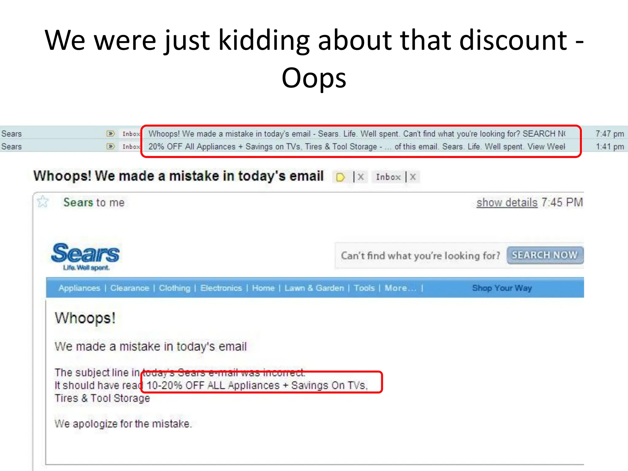 We were just kidding about that discount -
                  Oops
 