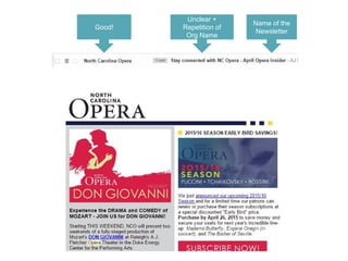 Good!
Unclear +
Repetition of
Org Name
Name of the
Newsletter
 