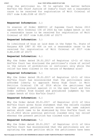 Registration Writ First appeal under RTI Act 2005 against Registrar (J-I) Supreme Court ...