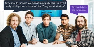 Flip the slide to
see my answer
Why should I invest my marketing ops budget in email
reply intelligence instead of Jian-Yang’s next startup?
 