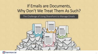 If Emails are Documents,
Why Don’t We Treat Them As Such?
The Challenge of Using SharePoint to Manage Emails
1
 