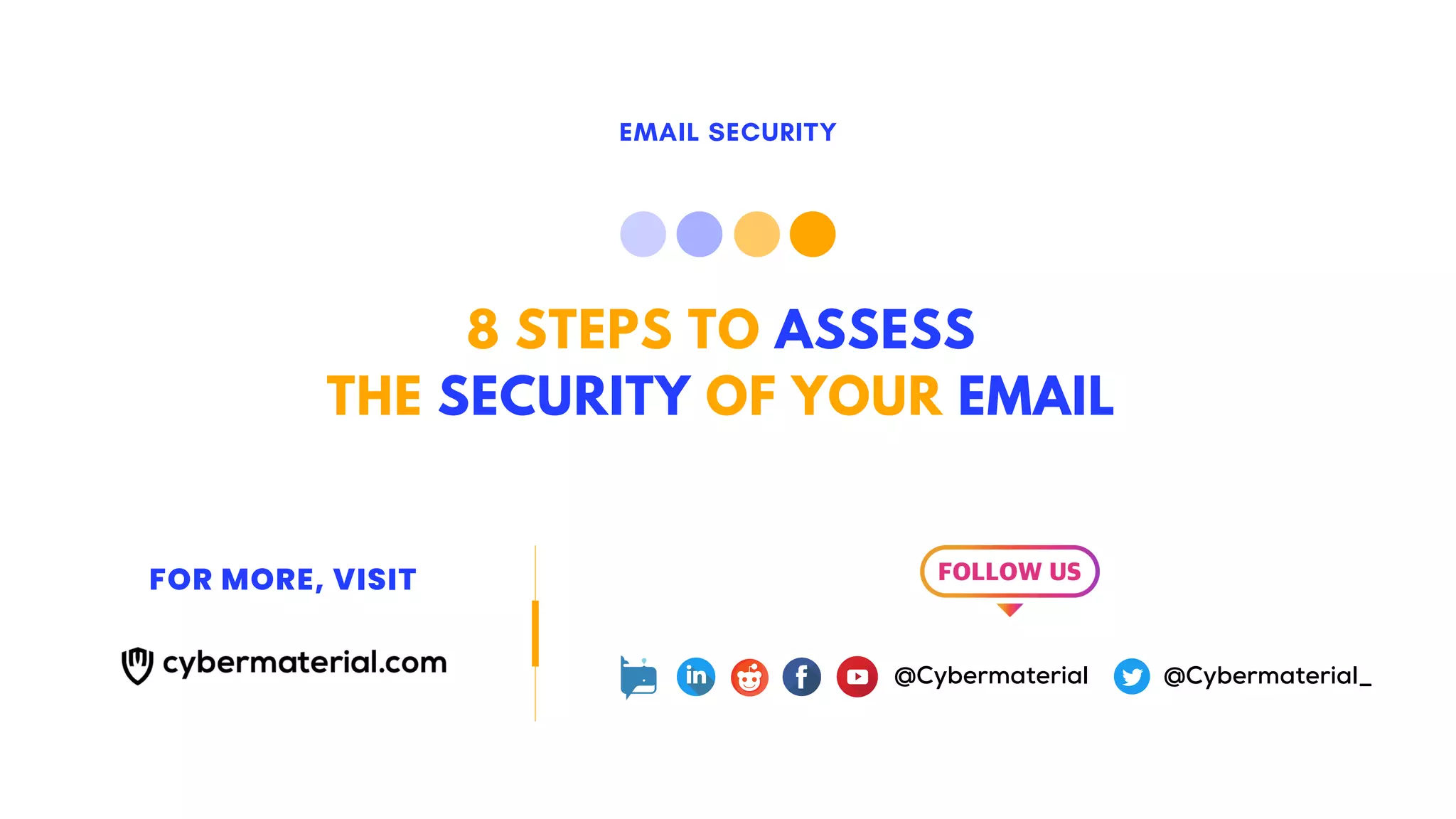 8 STEPS TO ASSESS
THE SECURITY OF YOUR EMAIL
EMAIL SECURITY
FOR MORE, VISIT
@Cybermaterial @Cybermaterial_
 