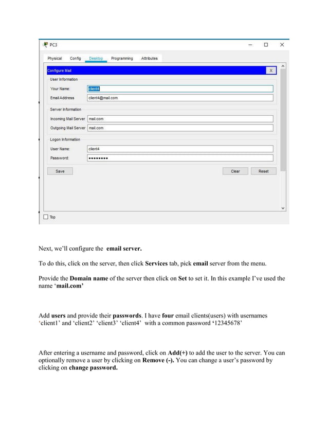 Email server configuration on cisco packet tracer | PDF