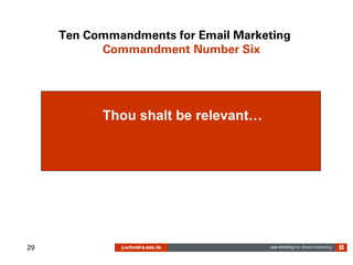 Ten Commandments for Email Marketing
           Commandment Number Six




           Thou shalt be relevant…




29                                   new thinking for direct marketing
 