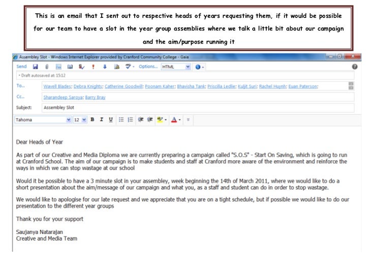 Email to heads of year assembley slots