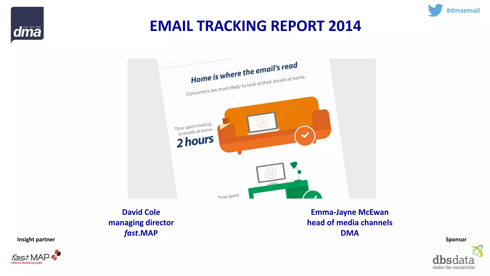 EMAIL TRACKING REPORT 2014 
David Cole 
managing director 
fast.MAP 
Emma-Jayne McEwan 
head of media channels 
DMA 
Insight partner 
Sponsor 
#dmaemail  