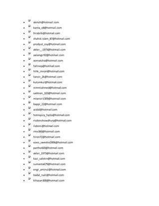  akmzh@hotmail.com
 kanta_v8@hotmail.com
 hirabitk@hotmail.com
 shahid.islam_87@hotmail.com
 prodyut_roy@hotmail.com
 akter__1973@hotmail.com
 aalamgir92@hotmail.com
 aornatcha@hotmail.com
 fallinep@hotmail.com
 hihk_imran@hotmail.com
 tanvir_2k@hotmail.com
 kutumkul@hotmail.com
 nimmiahmed@hotmail.com
 sadman_103@hotmail.com
 mtanvir1309@hotmail.com
 bappi_22@hotmail.com
 aisbd@hotmail.com
 hotnspicy_fajita@hotmail.com
 risdonchowdhury@hotmail.com
 ilaboni@hotmail.com
 rmx360@hotmail.com
 hiron72@hotmail.com
 xoxo_sweetie2006@hotmail.com
 partho420@hotmail.com
 akter_1973@hotmail.com
 kazi_salekin@hotmail.com
 sumanta679@hotmail.com
 engr_aminul@hotmail.com
 badal_ruet@hotmail.com
 kihasan300@hotmail.com
 