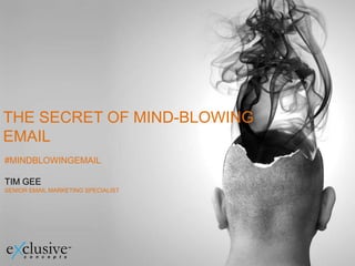 THE SECRET OF MIND-BLOWING
EMAIL
#MINDBLOWINGEMAIL

TIM GEE
SENIOR EMAIL MARKETING SPECIALIST
 