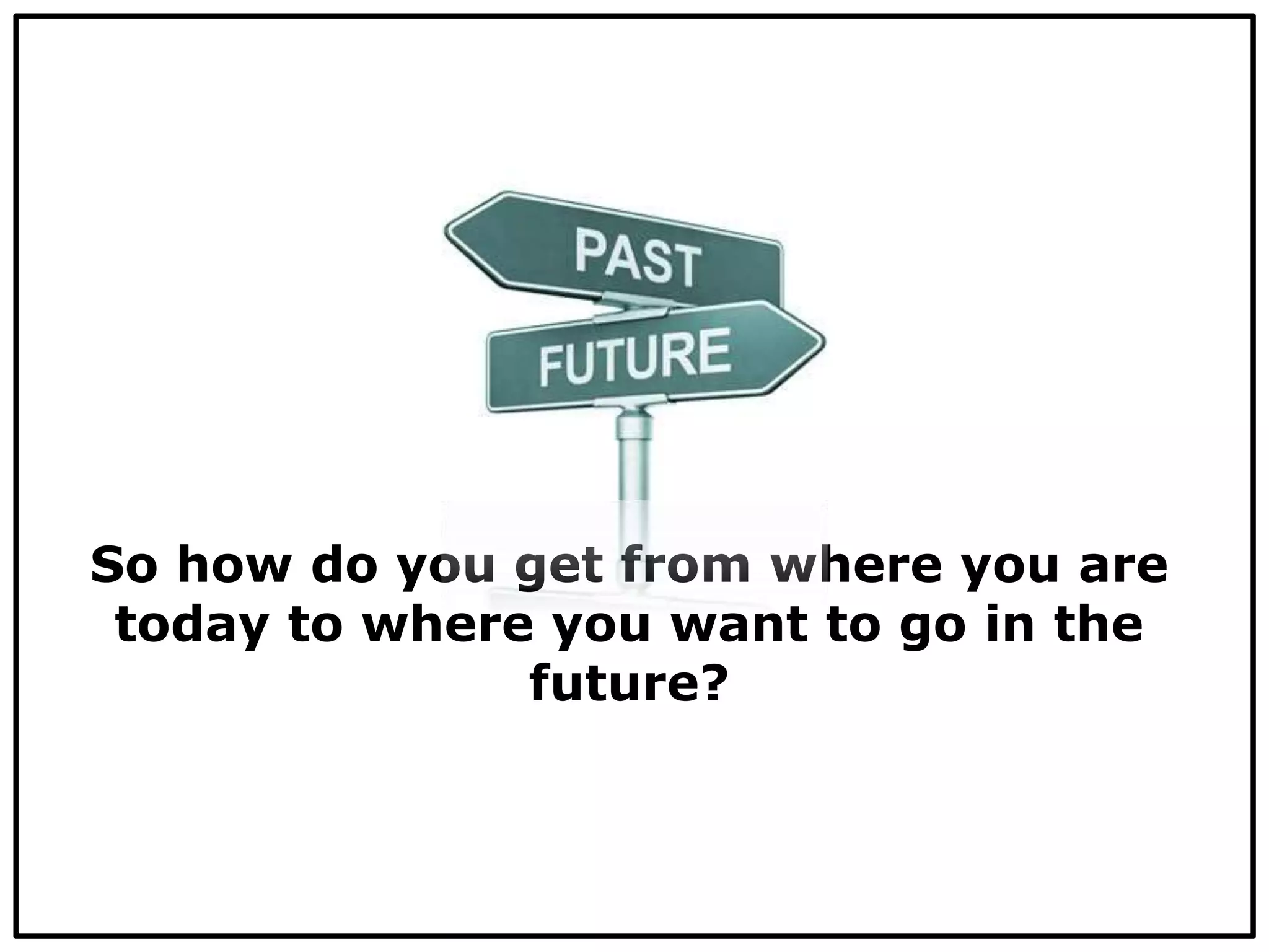 So how do you get from where you are
today to where you want to go in the
future?
 