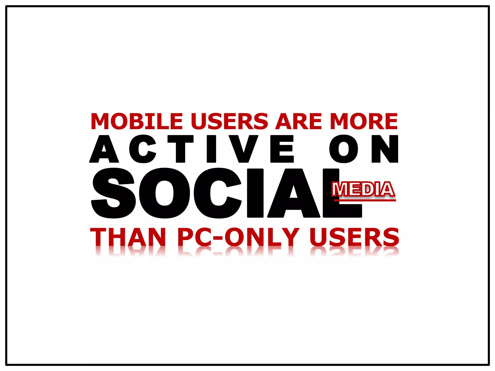 MOBILE USERS ARE MORE
A C T I V E O N
SOCIALTHAN PC-ONLY USERS
 