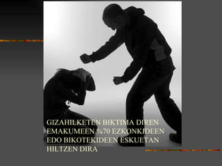 GIZAHILKETEN BIKTIMA DIREN EMAKUMEEN %70 EZKONKIDEEN EDO BIKOTEKIDEEN ESKUETAN HILTZEN DIRA 
