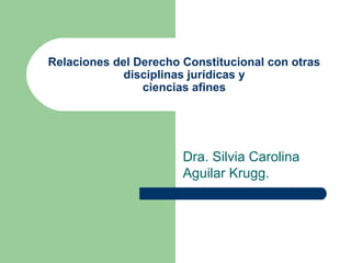 Relaciones del Derecho Constitucional con otras
disciplinas jurídicas y
ciencias afines
Dra. Silvia Carolina
Aguilar Krugg.
 