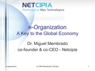 e-Organization A Key to the Global Economy Dr. Miguel Membrado co-founder & co-CEO - Netcipia 
