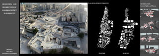 RENOVATION AND
REHABILITATIONOF
ALMARIJAHDISTRICT
INSHARJAHCITY
DESIGN5
2011-2012
UNVERSITYOFSHARJAH YEAR1968
PLANDEVELOPMENT(1986-2012) 3DSIMULATION
CurrentHightsandMasses
YEAR2012
 