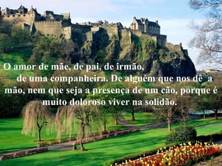O amor de mãe, de pai, de irmão, 
de uma companheira. De alguém que nos dê a 
mão, nem que seja a presença de um cão, porque é 
muito doloroso viver na solidão. 
 