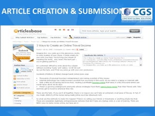 ARTICLE CREATION & SUBMISSION



                 o
 