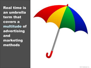 Real time is
an umbrella
term that
covers a
multitude of
advertising
and
marketing
methods
©2013 eMarketer Inc.