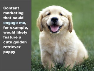 Content
marketing
that could
engage me,
for example,
would likely
feature a
cute golden
retriever
puppy
©2013 eMarketer Inc.