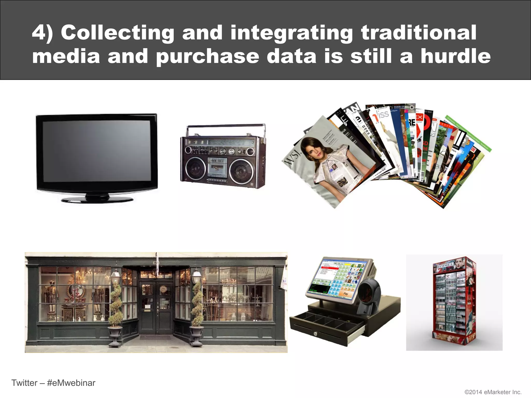 ©2014 eMarketer Inc.
4) Collecting and integrating traditional
media and purchase data is still a hurdle
Twitter – #eMwebinar
 