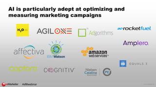 © 2016 eMarketer Inc.
AI is particularly adept at optimizing and
measuring marketing campaigns
#eMwebinar
 