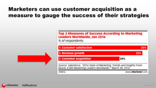© 2016 eMarketer Inc.
Marketers can use customer acquisition as a
measure to gauge the success of their strategies
#eMwebinar
 