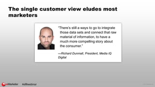 © 2017 eMarketer Inc.
The single customer view eludes most
marketers
“There’s still a ways to go to integrate
those data s...