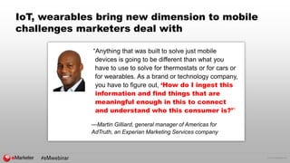 © 2015 eMarketer Inc.
IoT, wearables bring new dimension to mobile
challenges marketers deal with
“Anything that was built...