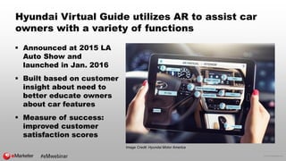 © 2016 eMarketer Inc.
Hyundai Virtual Guide utilizes AR to assist car
owners with a variety of functions
 Announced at 20...