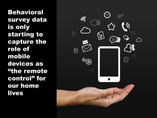 Behavioral
survey data
is only
starting to
capture the
role of
mobile
devices as
“the remote
control” for
our home
lives

...