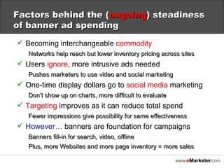 Factors behind the ( ongoing ) steadiness of banner ad spending <ul><li>Becoming interchangeable  commodity </li></ul><ul>...