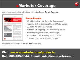 e Marketer Coverage Learn more about online advertising with  eMarketer Total Access. Visit:  www.emarketer.com/products C...