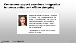 © 2015 eMarketer Inc.
Consumers expect seamless integration
between online and offline shopping
“ Mobile has evolved to be...