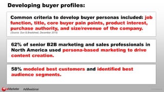 © 2016 eMarketer Inc.
Developing buyer profiles:
62% of senior B2B marketing and sales professionals in
North America used...