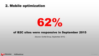 © 2016 eMarketer Inc.
2. Mobile optimization
62%
of B2C sites were responsive in September 2015
(Source: Gorilla Group, Se...