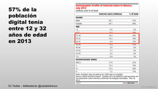 © 2014 eMarketer Inc.
57% de la
población
digital tenía
entre 12 y 32
años de edad
en 2013
En Twitter – #eMwebinar @osbaldofranco
 