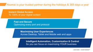 ©2016 AKAMAI | FASTER FORWARDTM
Akamai is your trusted partner during the holidays & 365 days a year
Instant Global Access...