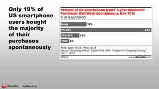 © 2016 eMarketer Inc.
Only 19% of
US smartphone
users bought
the majority
of their
purchases
spontaneously
#eMwebinar
 
