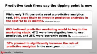 © 2016 eMarketer Inc.
Predictive tech firms say the tipping point is now
While only 31% currently used a predictive analyt...