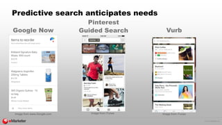 © 2015 eMarketer Inc.
Predictive search anticipates needs
Vurb
Pinterest
Guided SearchGoogle Now
Image from www.Google.com...