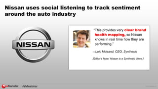 © 2016 eMarketer Inc.
Nissan uses social listening to track sentiment
around the auto industry
“This provides very clear b...
