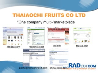 THAIAOCHI FRUITS CO LTD alibaba.com tradenote.net asia.ru tootoo.com packagingmachines1.com china-haijia.com “ One company multi-”marketplace 