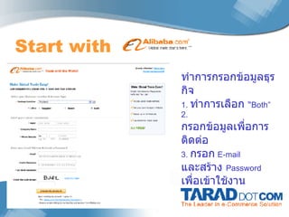 Start with  ทำการกรอกข้อมูลธุรกิจ 1.  ทำการเลือก  “ Both” 2.  กรอกข้อมูลเพื่อการติดต่อ 3.  กรอก   E-mail  และสร้าง  Password  เพื่อเข้าใช้งาน 