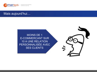 Mais aujourd’hui…

MOINS DE 1
E-COMMERCANT SUR
10 A UNE RELATION
PERSONNALISÉE AVEC
SES CLIENTS

 