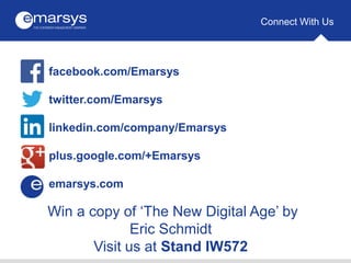 Connect With Us
facebook.com/Emarsys
twitter.com/Emarsys
linkedin.com/company/Emarsys
plus.google.com/+Emarsys
emarsys.com...